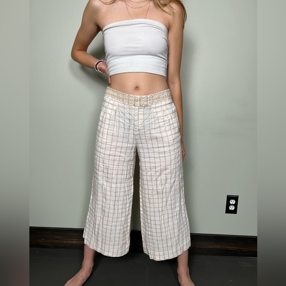 Elevenses Wide Leg Cream and Tan Pants Size 2 - Picture 2 of 11